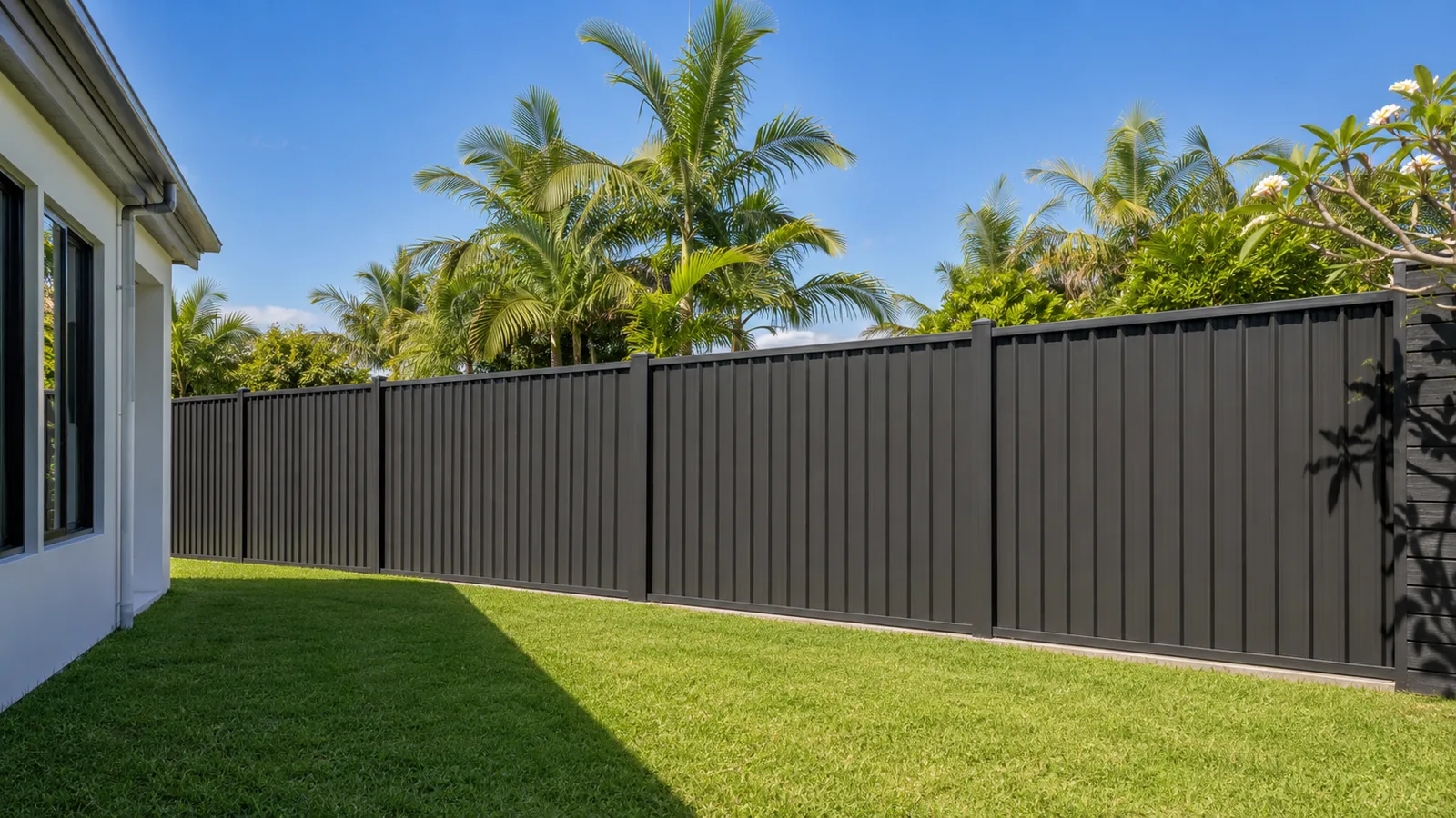 1.8m Colorbond boundary fence in Monument along a Gold Coast backyard